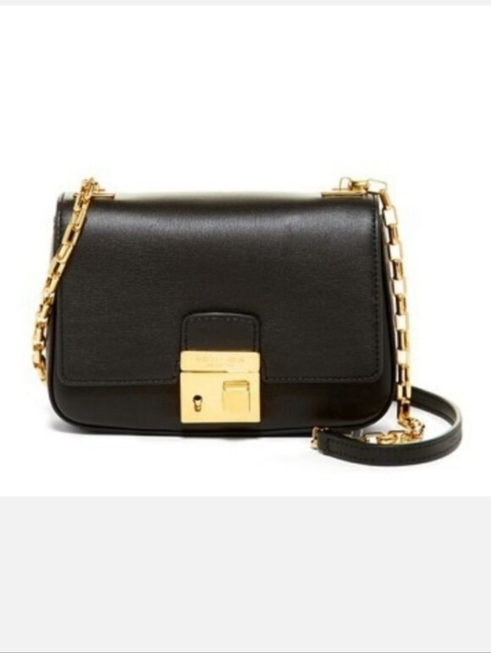 Michael Kors Collection Black Leather Shoulder Bag with Gold Chain Strap